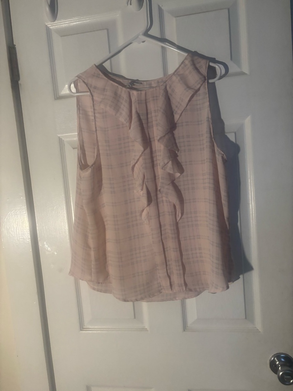 Elle Women's Pink and Gray plaid top, XL